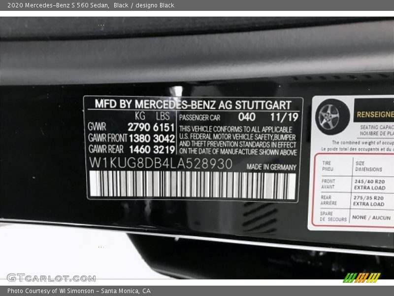 Black / designo Black 2020 Mercedes-Benz S 560 Sedan