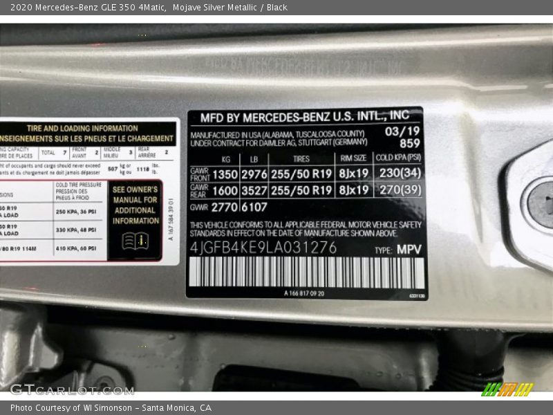 Mojave Silver Metallic / Black 2020 Mercedes-Benz GLE 350 4Matic