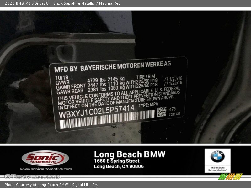Black Sapphire Metallic / Magma Red 2020 BMW X2 xDrive28i