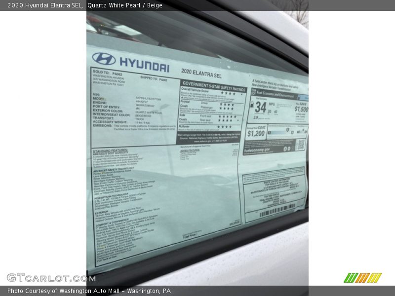 Quartz White Pearl / Beige 2020 Hyundai Elantra SEL