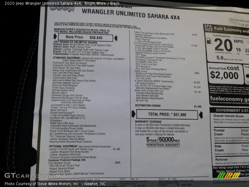 Bright White / Black 2020 Jeep Wrangler Unlimited Sahara 4x4