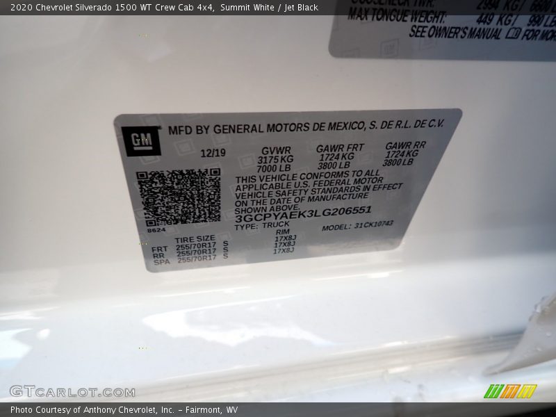 Summit White / Jet Black 2020 Chevrolet Silverado 1500 WT Crew Cab 4x4
