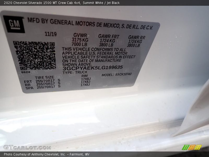 Summit White / Jet Black 2020 Chevrolet Silverado 1500 WT Crew Cab 4x4