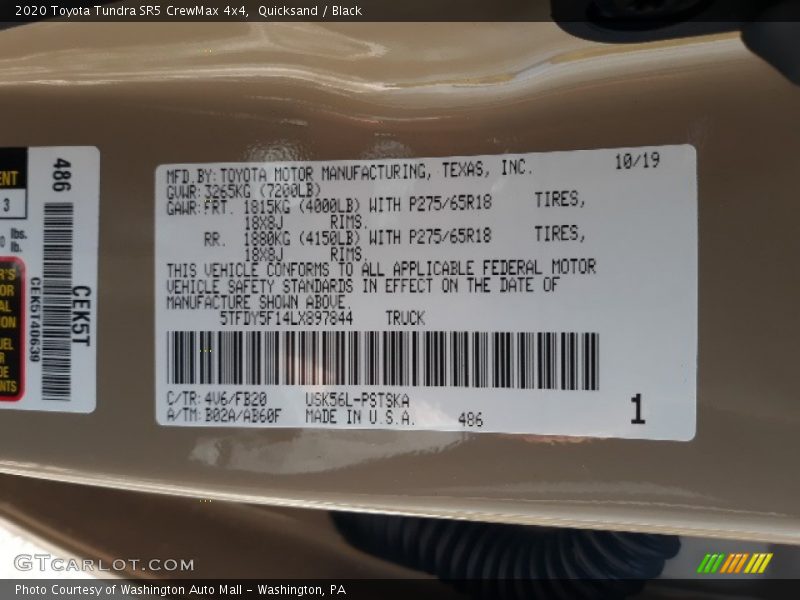 Quicksand / Black 2020 Toyota Tundra SR5 CrewMax 4x4