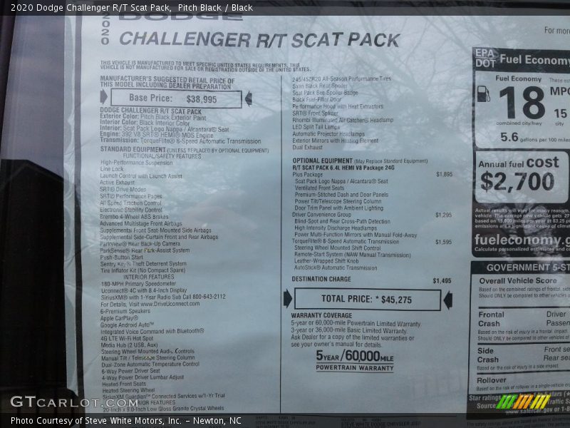 Pitch Black / Black 2020 Dodge Challenger R/T Scat Pack