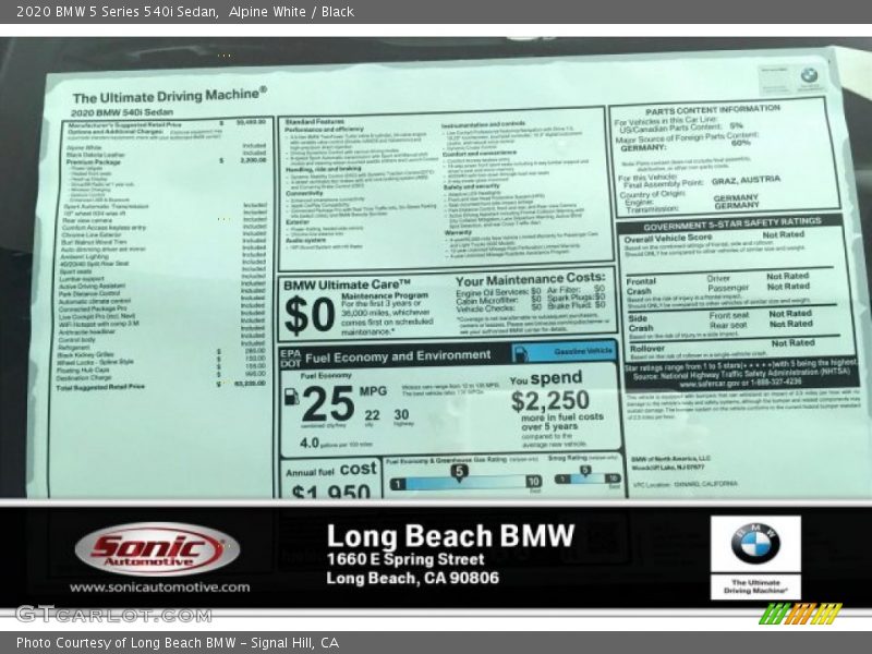 Alpine White / Black 2020 BMW 5 Series 540i Sedan
