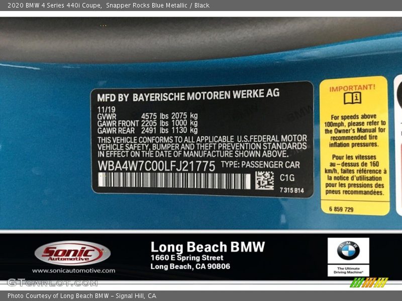 2020 4 Series 440i Coupe Snapper Rocks Blue Metallic Color Code C1G
