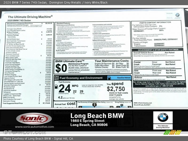 Donington Grey Metallic / Ivory White/Black 2020 BMW 7 Series 740i Sedan