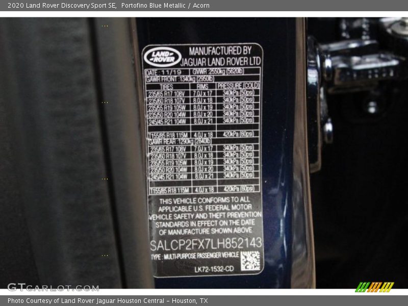 Portofino Blue Metallic / Acorn 2020 Land Rover Discovery Sport SE