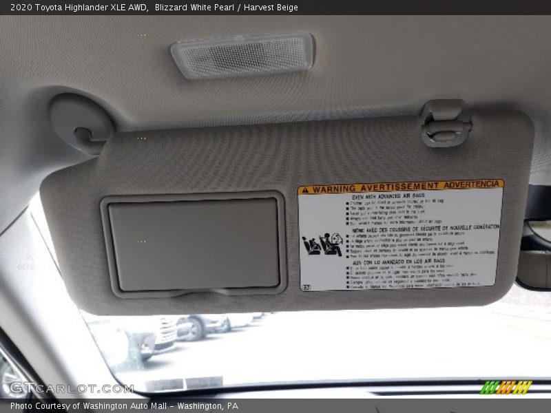 Blizzard White Pearl / Harvest Beige 2020 Toyota Highlander XLE AWD
