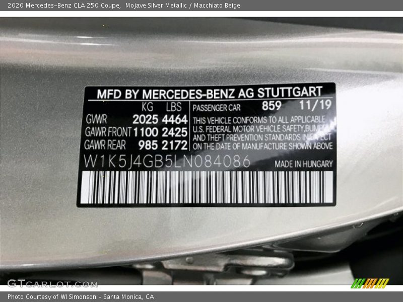 Mojave Silver Metallic / Macchiato Beige 2020 Mercedes-Benz CLA 250 Coupe