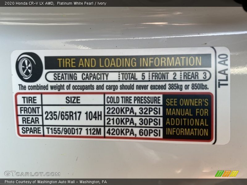 Platinum White Pearl / Ivory 2020 Honda CR-V LX AWD