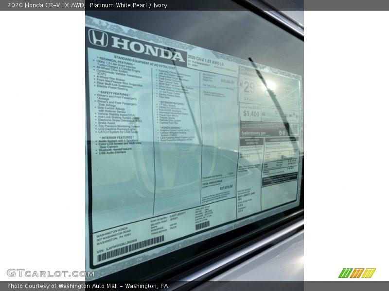 Platinum White Pearl / Ivory 2020 Honda CR-V LX AWD