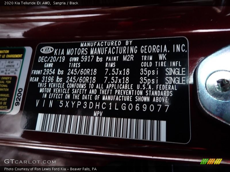 2020 Telluride EX AWD Sangria Color Code M2R
