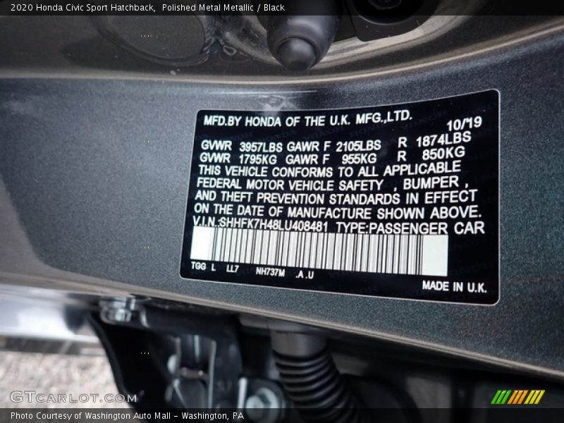 2020 Civic Sport Hatchback Polished Metal Metallic Color Code NH737M