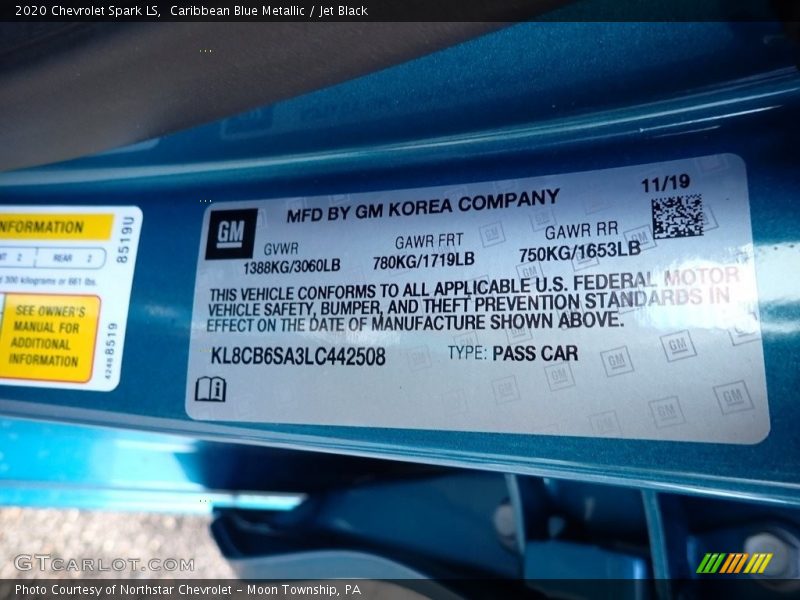 Caribbean Blue Metallic / Jet Black 2020 Chevrolet Spark LS