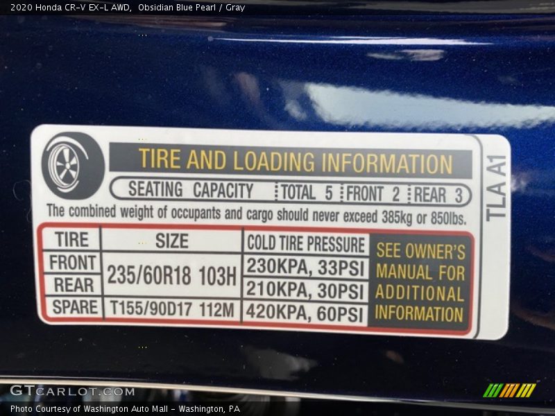Obsidian Blue Pearl / Gray 2020 Honda CR-V EX-L AWD