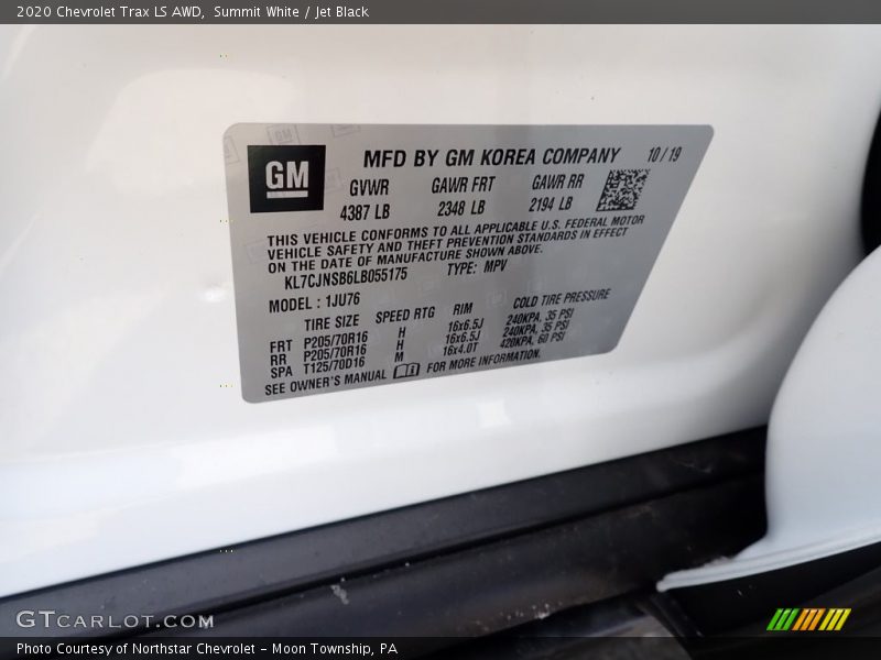 Summit White / Jet Black 2020 Chevrolet Trax LS AWD