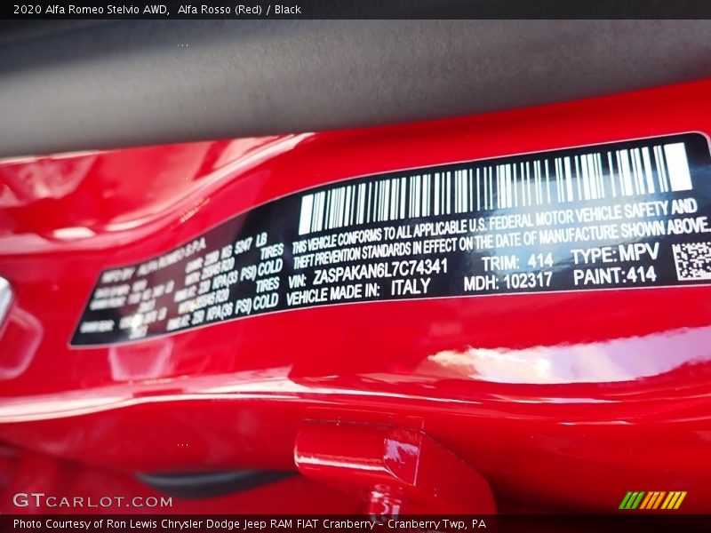 2020 Stelvio AWD Alfa Rosso (Red) Color Code 414