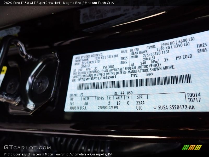 Magma Red / Medium Earth Gray 2020 Ford F150 XLT SuperCrew 4x4