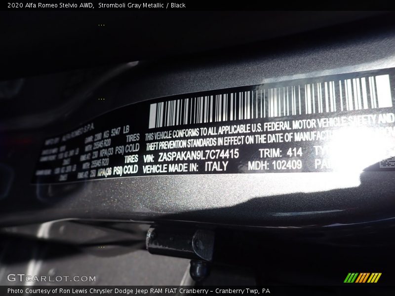 2020 Stelvio AWD Stromboli Gray Metallic Color Code 414