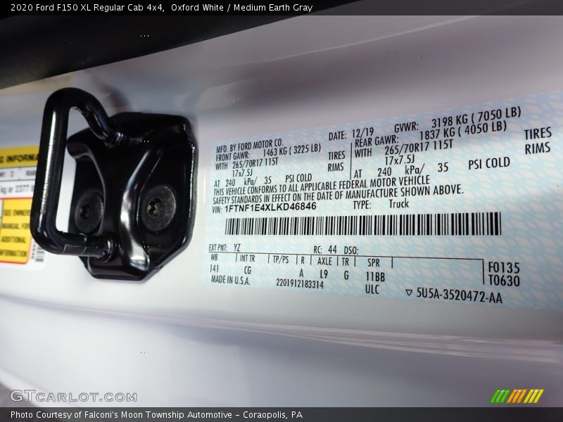 Oxford White / Medium Earth Gray 2020 Ford F150 XL Regular Cab 4x4
