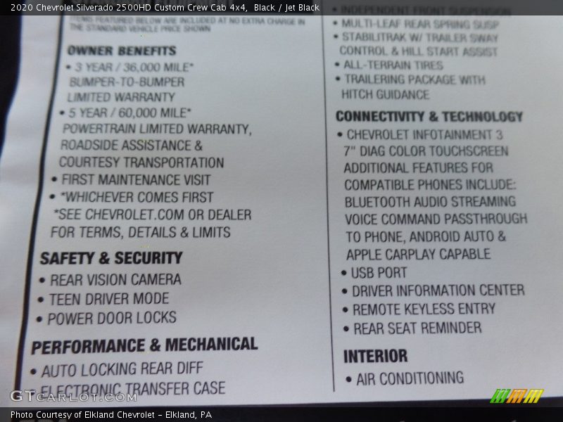 Black / Jet Black 2020 Chevrolet Silverado 2500HD Custom Crew Cab 4x4