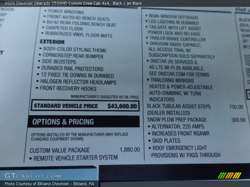 Black / Jet Black 2020 Chevrolet Silverado 2500HD Custom Crew Cab 4x4