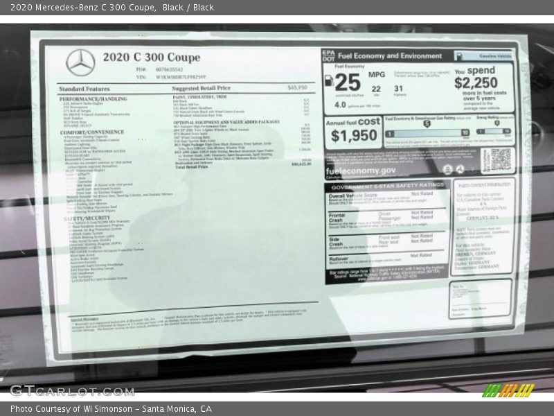  2020 C 300 Coupe Window Sticker