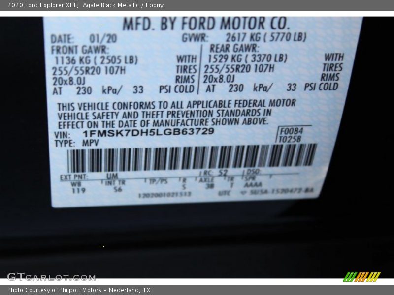 Agate Black Metallic / Ebony 2020 Ford Explorer XLT