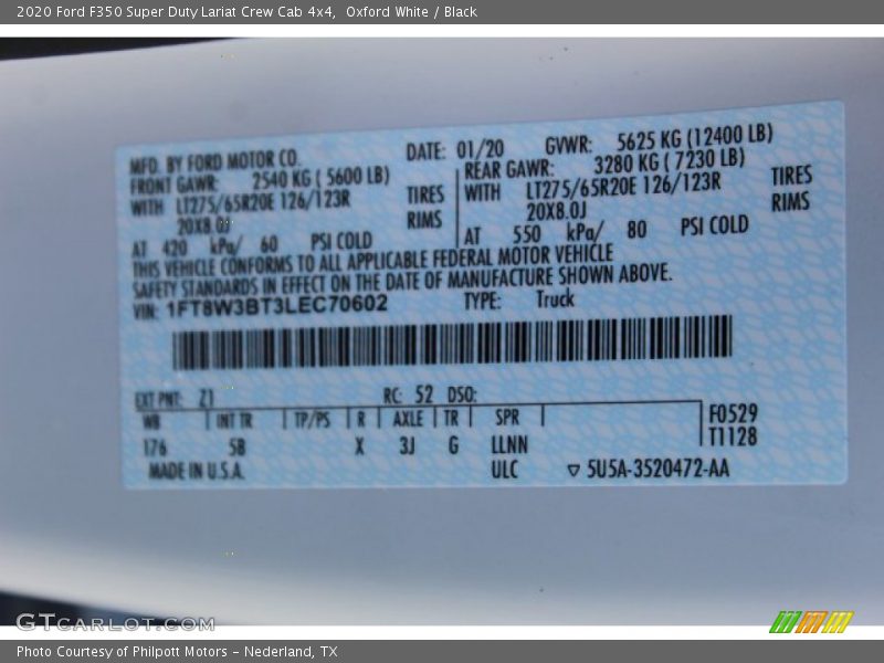 Oxford White / Black 2020 Ford F350 Super Duty Lariat Crew Cab 4x4