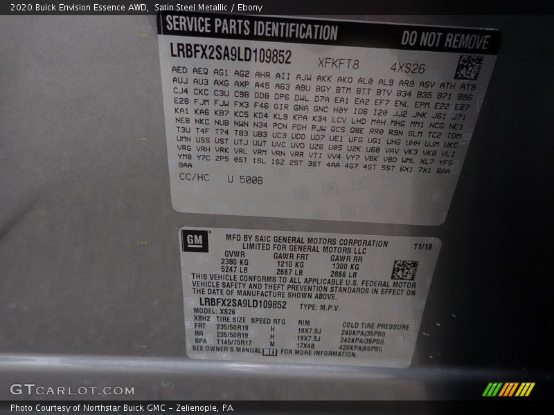 Satin Steel Metallic / Ebony 2020 Buick Envision Essence AWD
