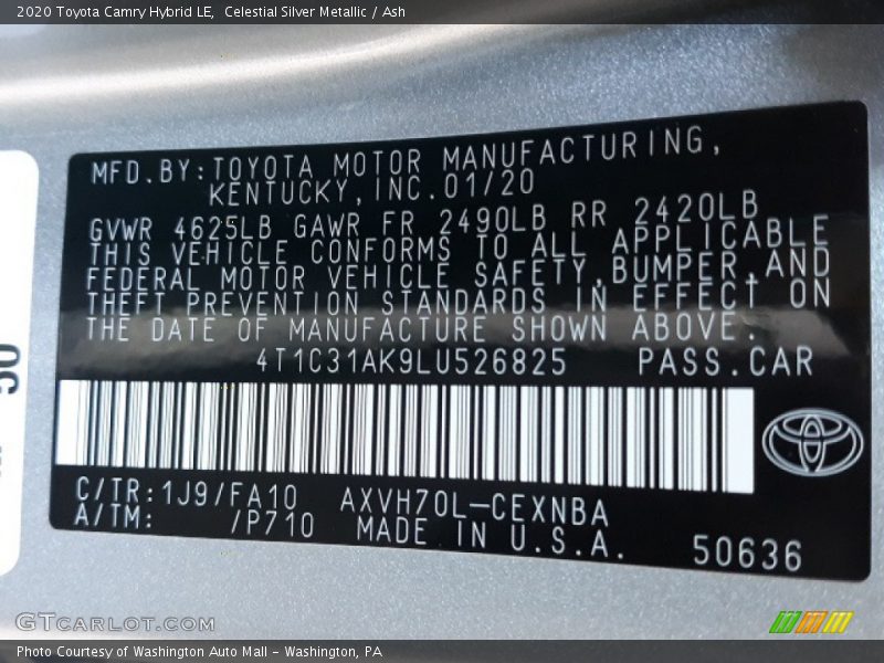 Celestial Silver Metallic / Ash 2020 Toyota Camry Hybrid LE