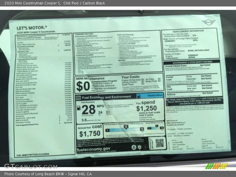  2020 Countryman Cooper S Window Sticker
