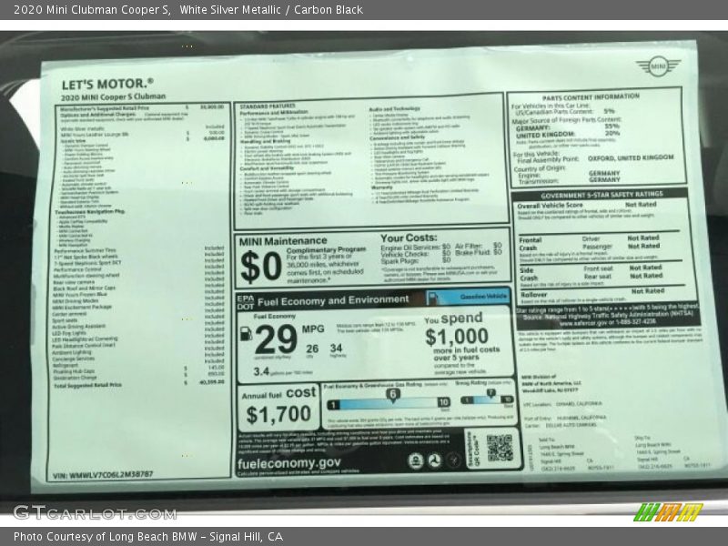 White Silver Metallic / Carbon Black 2020 Mini Clubman Cooper S