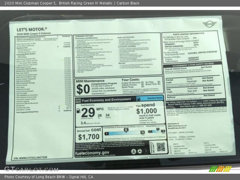  2020 Clubman Cooper S Window Sticker