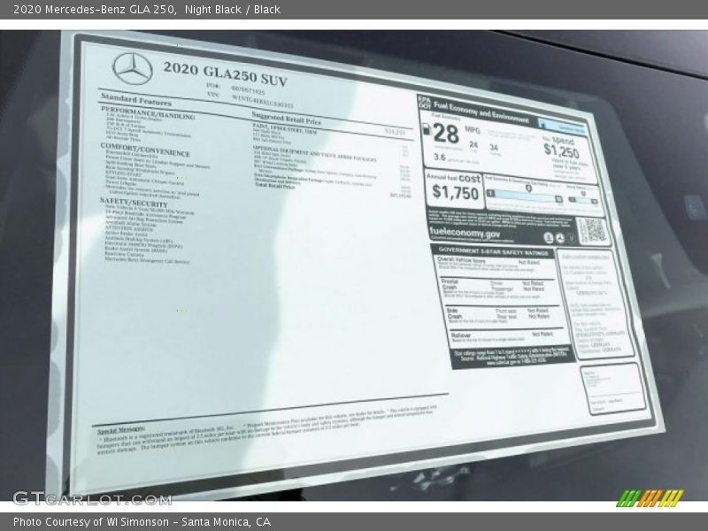 Night Black / Black 2020 Mercedes-Benz GLA 250