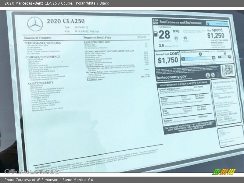 Polar White / Black 2020 Mercedes-Benz CLA 250 Coupe