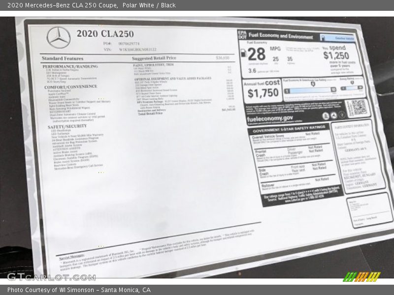 Polar White / Black 2020 Mercedes-Benz CLA 250 Coupe
