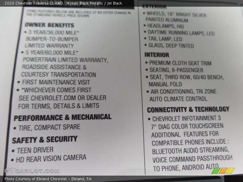 Mosaic Black Metallic / Jet Black 2020 Chevrolet Traverse LS AWD