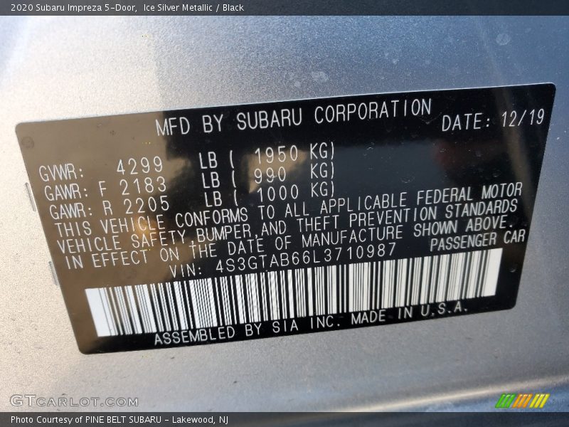 Ice Silver Metallic / Black 2020 Subaru Impreza 5-Door