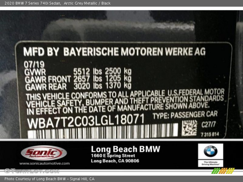 Arctic Grey Metallic / Black 2020 BMW 7 Series 740i Sedan