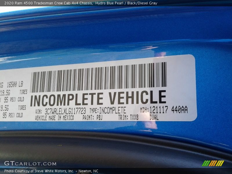 2020 4500 Tradesman Crew Cab 4x4 Chassis Hydro Blue Pearl Color Code PBJ