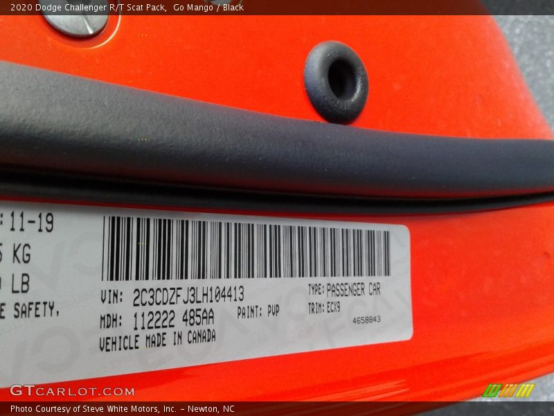 2020 Challenger R/T Scat Pack Go Mango Color Code PVP