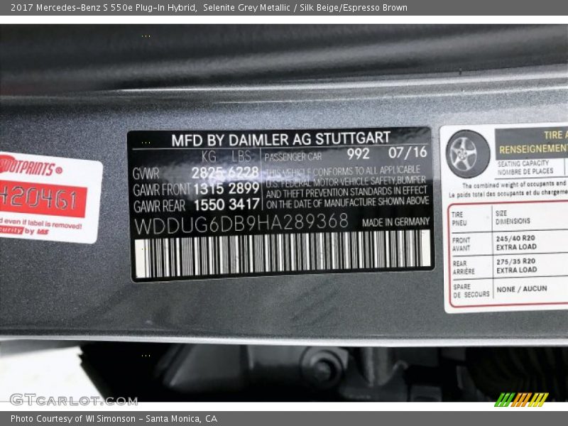 Selenite Grey Metallic / Silk Beige/Espresso Brown 2017 Mercedes-Benz S 550e Plug-In Hybrid