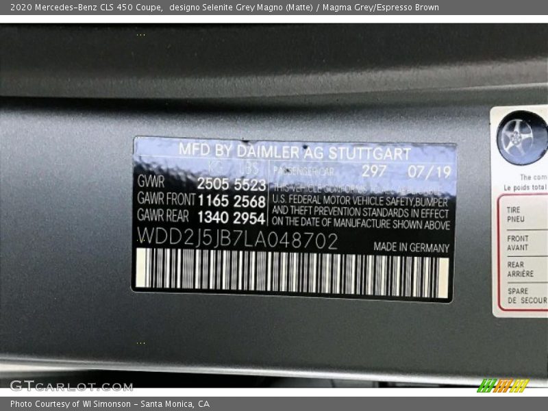 2020 CLS 450 Coupe designo Selenite Grey Magno (Matte) Color Code 297