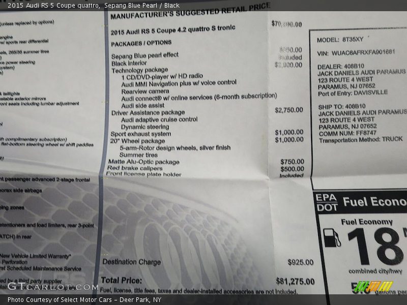  2015 RS 5 Coupe quattro Window Sticker