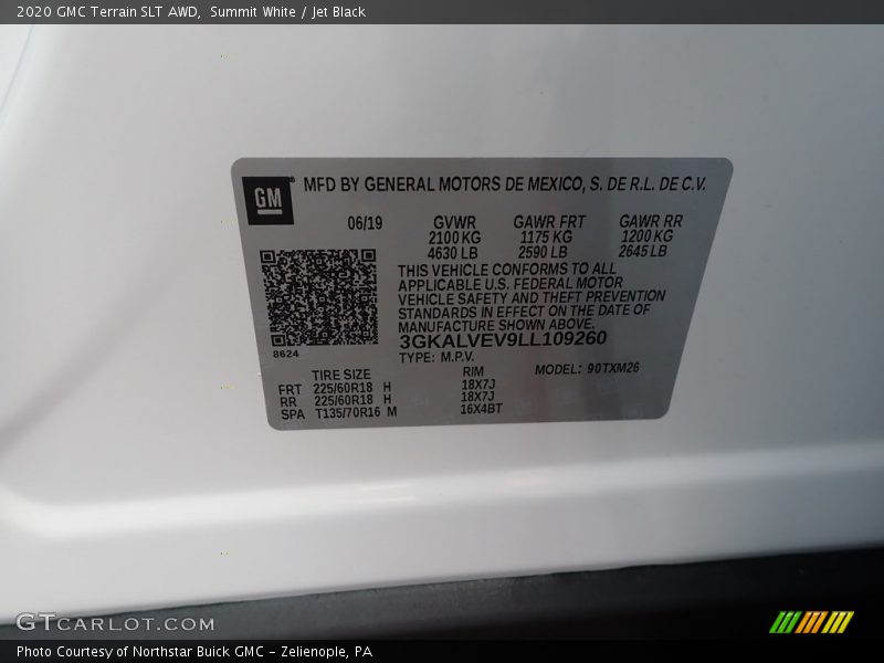 Summit White / Jet Black 2020 GMC Terrain SLT AWD