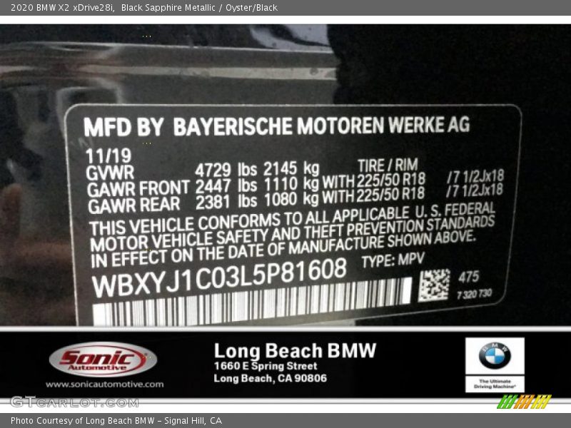 Black Sapphire Metallic / Oyster/Black 2020 BMW X2 xDrive28i
