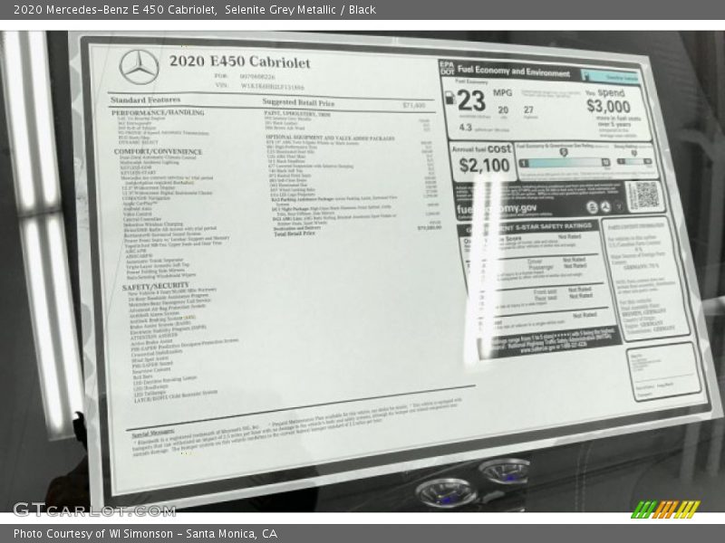  2020 E 450 Cabriolet Window Sticker